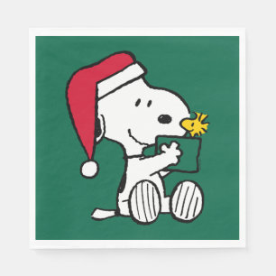 Serviette En Papier cacahuètes   Snoopy Père Noël & Woodstock Cadeau