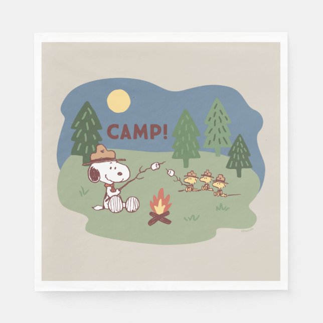Serviette En Papier cacahuètes | Snoopy & Woodstock au feu de camp (Devant)