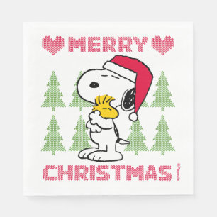 Serviette En Papier cacahuètes   Snoopy & Woodstock Santa Claus Hug