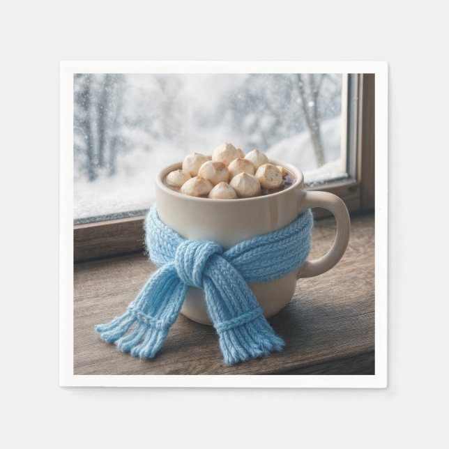 Serviette En Papier Cacao Chaud Avec Écharpe D'Hiver (Devant)