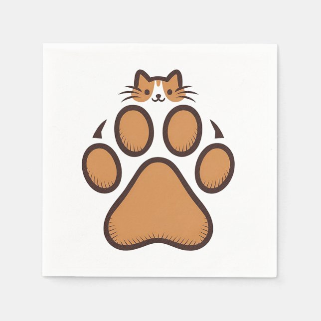 Serviette En Papier Cachet de chat mignon en Empreinte de patte - Illu (Devant)