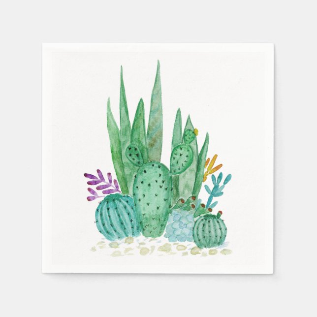 Serviette En Papier Cactus, aquarelle (Devant)