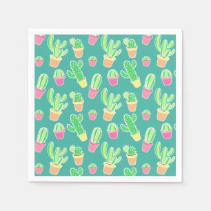 Serviette En Papier Cactus au néon d'aquarelle dans le motif de pots