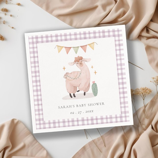 Serviette En Papier Cactus Boho Llama mignonne violet plaid Baby showe (Créateur téléchargé)
