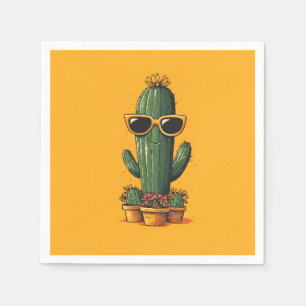 Serviette En Papier Cactus cool avec lunettes de soleil et fleurs