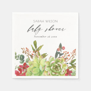 Serviette En Papier Cactus de désert succulent floral rouge Baby Showe