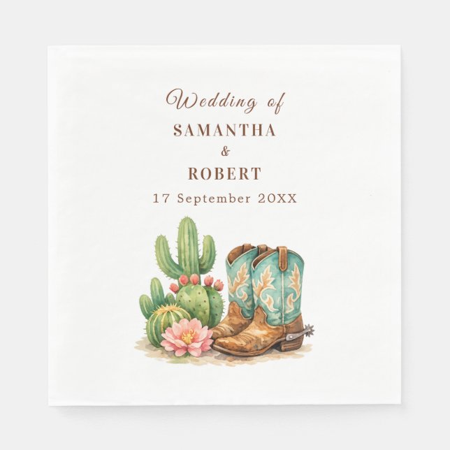 Serviette En Papier Cactus Désert Arizona Cactées Mariage Cowboy  (Devant)