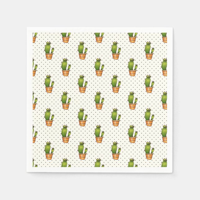 Serviette En Papier Cactus et Motif de point de polk Succulent (Devant)