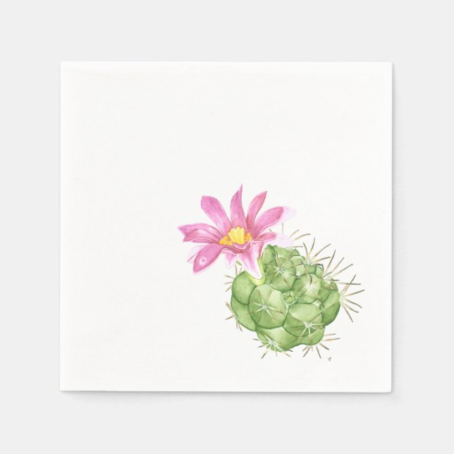 Serviette En Papier Cactus fleuri rose aquarelle (Devant)