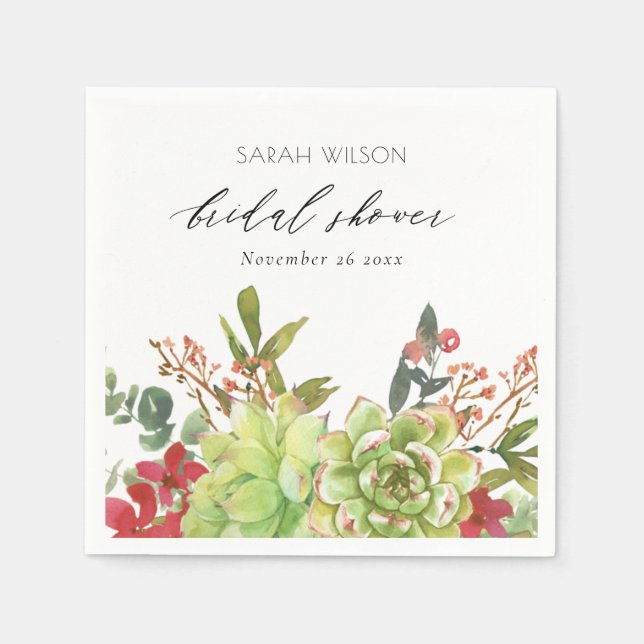 Serviette En Papier Cactus Fleuris Rouges de Désert Succulents Shower  (Devant)