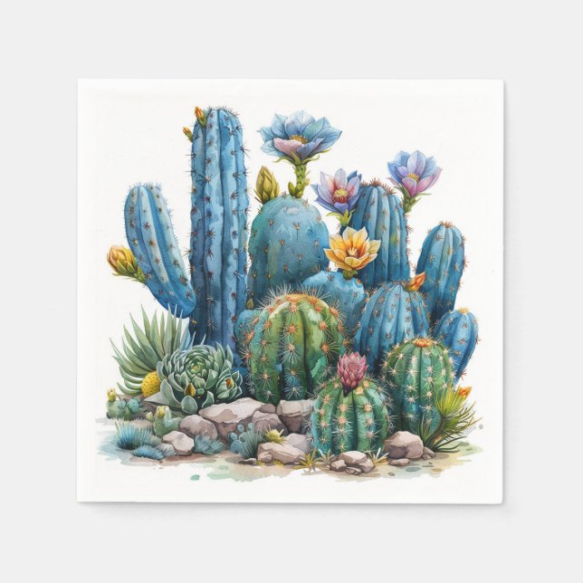 Serviette En Papier Cactus florissants et succulents (Devant)