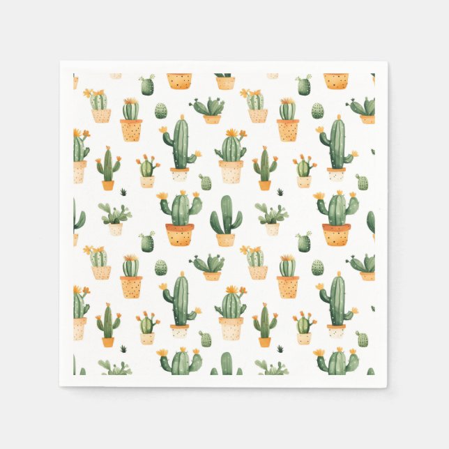 Serviette En Papier Cactus pointillés sur blanc (Devant)