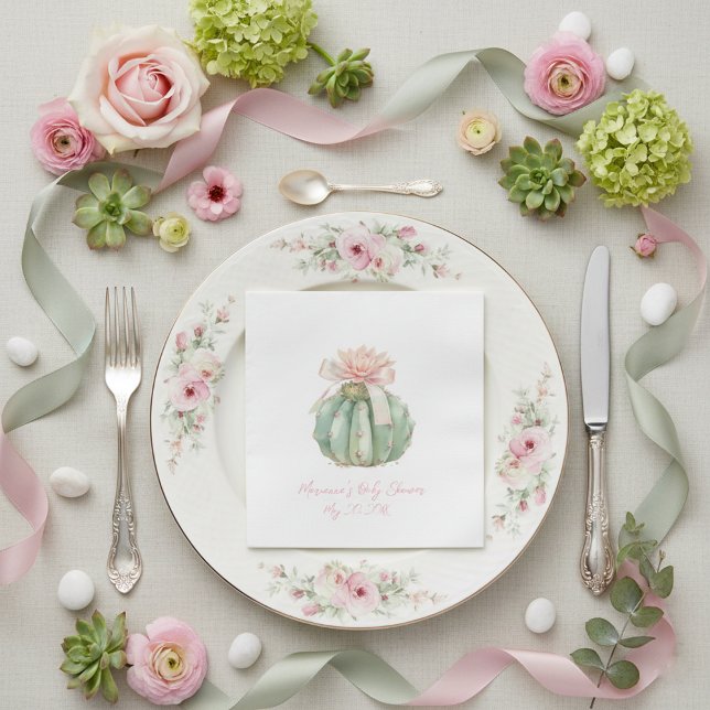 Serviette En Papier Cactus Ruban rose Bébé fille Douche (Créateur téléchargé)
