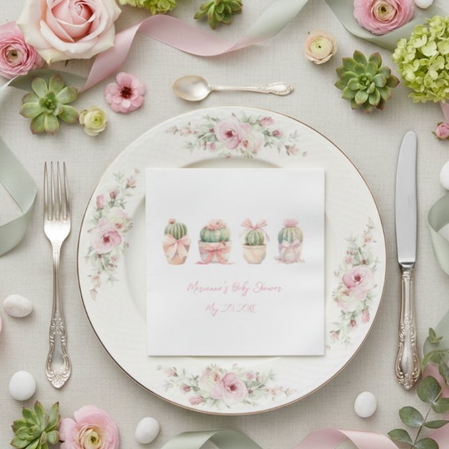 Serviette En Papier Cactus Ruban rose bébé fille douche serviettes (Créateur téléchargé)