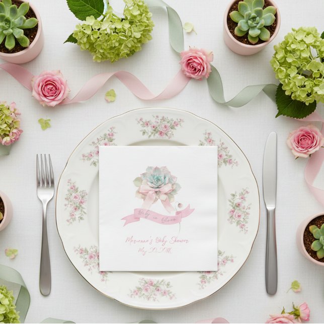 Serviette En Papier Cactus Ruban rose bébé fille douche serviettes (Créateur téléchargé)