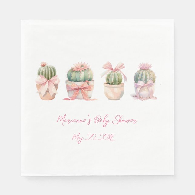 Serviette En Papier Cactus Ruban rose bébé fille douche serviettes (Devant)