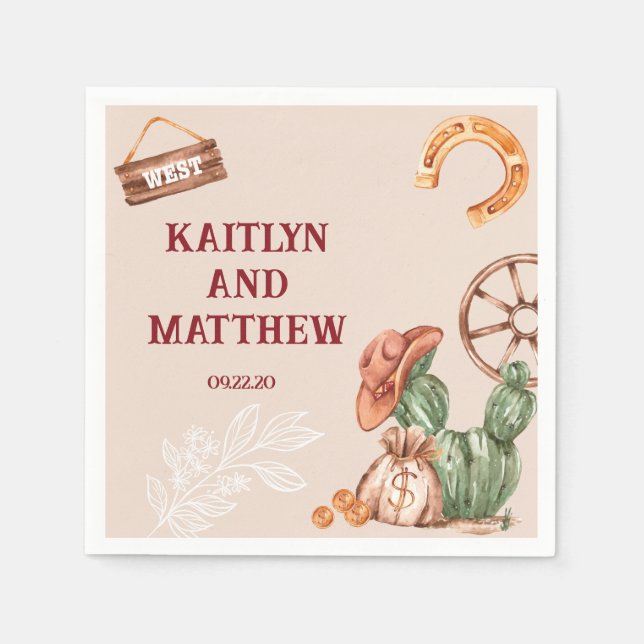 Serviette En Papier Cactus Rustique brun Mariage occidental (Devant)