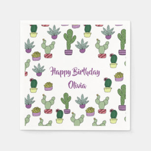 Serviette En Papier Cactus Succulent Cactus Plantes Posés Joyeux Anniv