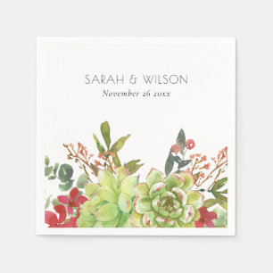 Serviette En Papier Cactus Succulent Mariage d'aquarelle rouge florale