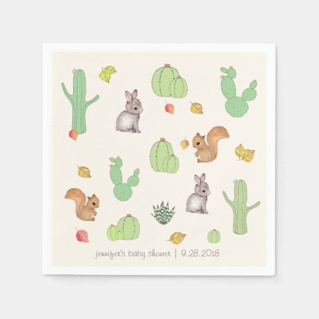 Serviette En Papier Cactus Woodland Motif Baby shower papier Napkin (Devant)