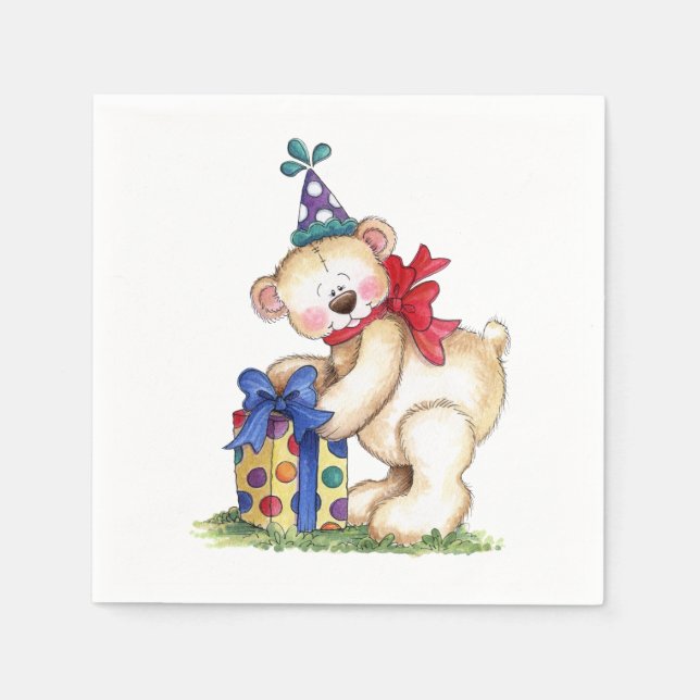 Serviette En Papier Cadeau de l'ours d'anniversaire (Devant)