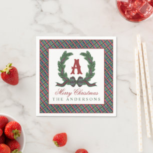 Serviette En Papier Cadeau de Noël à carreaux Tartan Aquarelle