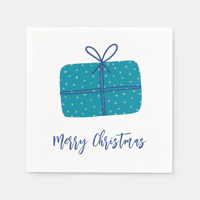 Serviette En Papier Cadeau de Noël Simple Bleu (Devant)