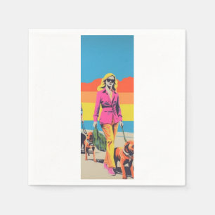 Serviette En Papier Cadeau de style pop art, promenade de chien sur la