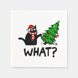 Serviette En Papier Cadeau drôle de chat noir poussant l'arbre de Noël