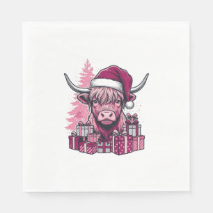 Serviette En Papier Cadeaux de Noël de vache des Highlands rose Art vi