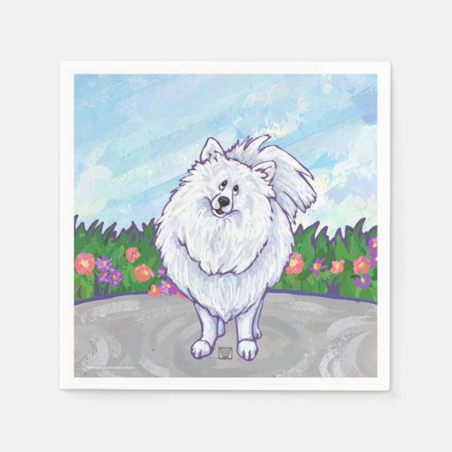 Serviette En Papier Cadeaux et accessoires Poméraniens blancs (Devant)