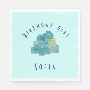 Serviette En Papier Cadeaux mignons pour Anniversaire Fille Bleu Vert