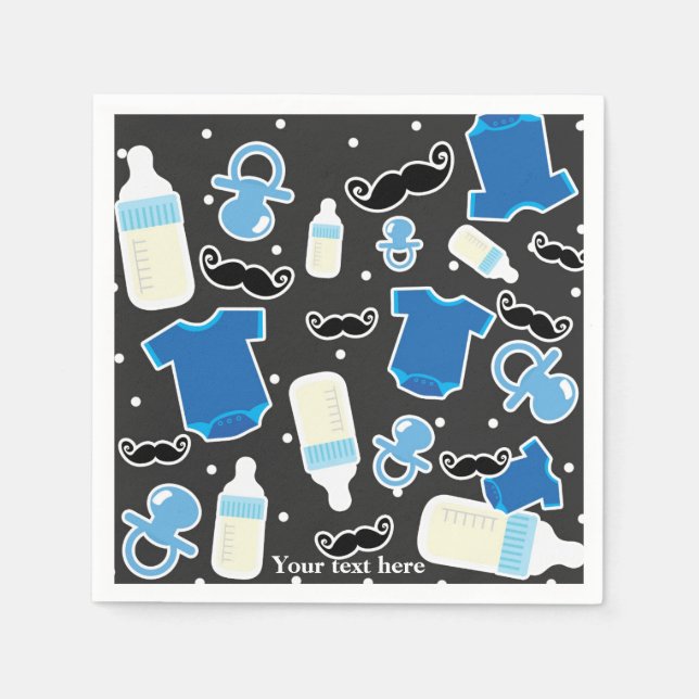 Serviette En Papier Cadeaux pour Fête de Bébé Garçon Bleu et Gris Mode (Devant)