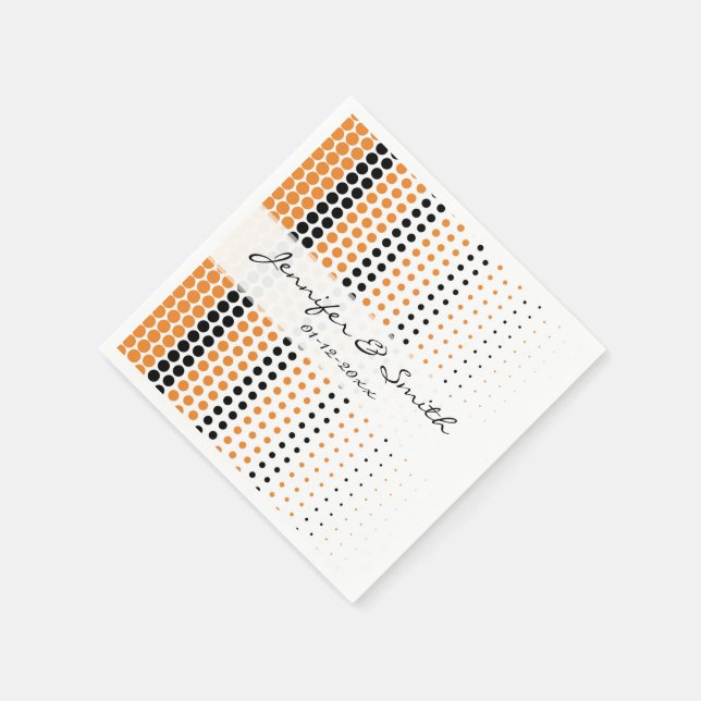 Serviette En Papier Cadmium Orange et point noir Polka (Coin)