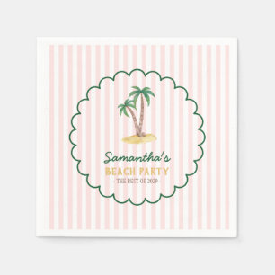 Serviette En Papier Cadre Bébé Rose Rayures Palm Beach Party