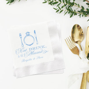 Serviette En Papier Cadre Bleu Manger Boire Être Marié Mariage