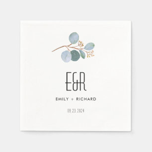 Serviette En Papier Cadre bleu vert Eucalyptus noir sur blanc