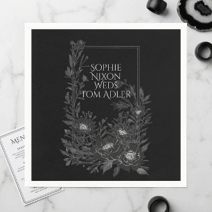 Serviette En Papier Cadre d'art floral monochrome noir et blanc minima