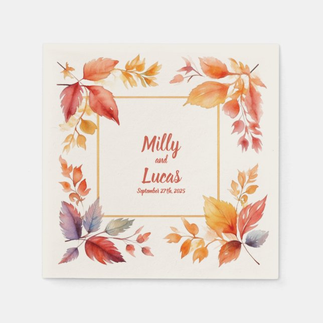 Serviette En Papier Cadre d'automne doré : serviettes Mariages personn (Devant)