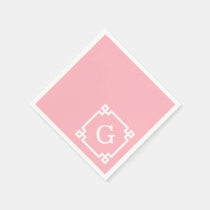Serviette En Papier Cadre de clé grecque blanche rose #2 Monogramme in