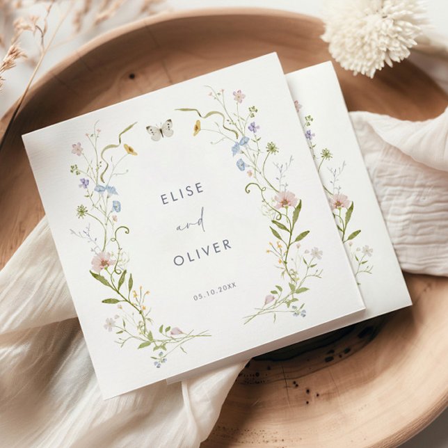 Serviette En Papier Cadre de mariage aux fleurs sauvages pastel (Créateur téléchargé)