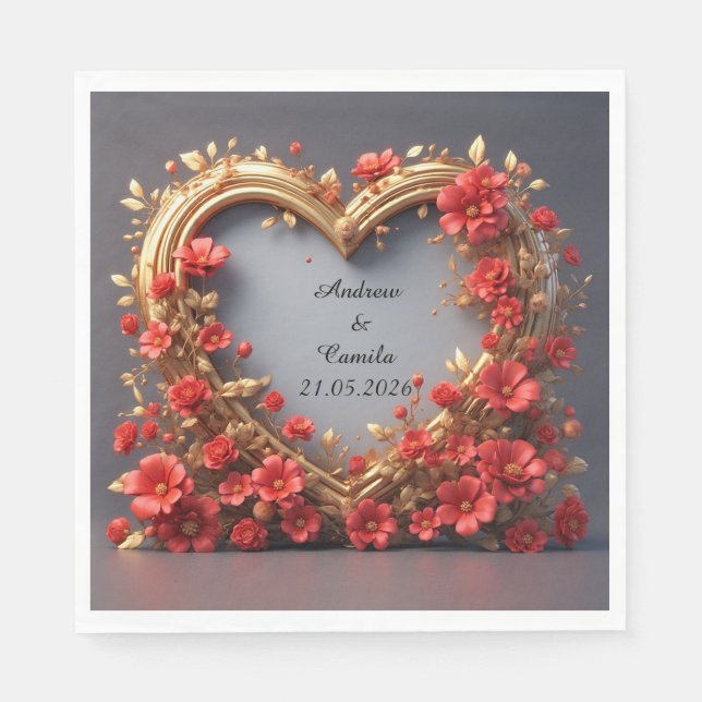 Serviette En Papier Cadre de mariage Cœur Doré (Devant)