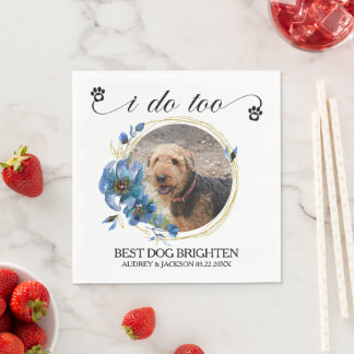 Serviette En Papier Cadre de mariage de chien de pavot bleu Photo