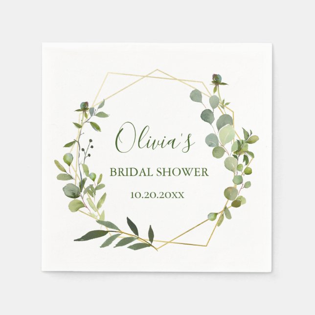 Serviette En Papier Cadre de mariage géométrique eucalyptus moderne (Devant)