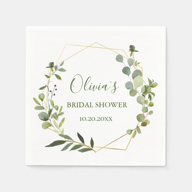 Serviette En Papier Cadre de mariage géométrique moderne en eucalyptus (Devant)