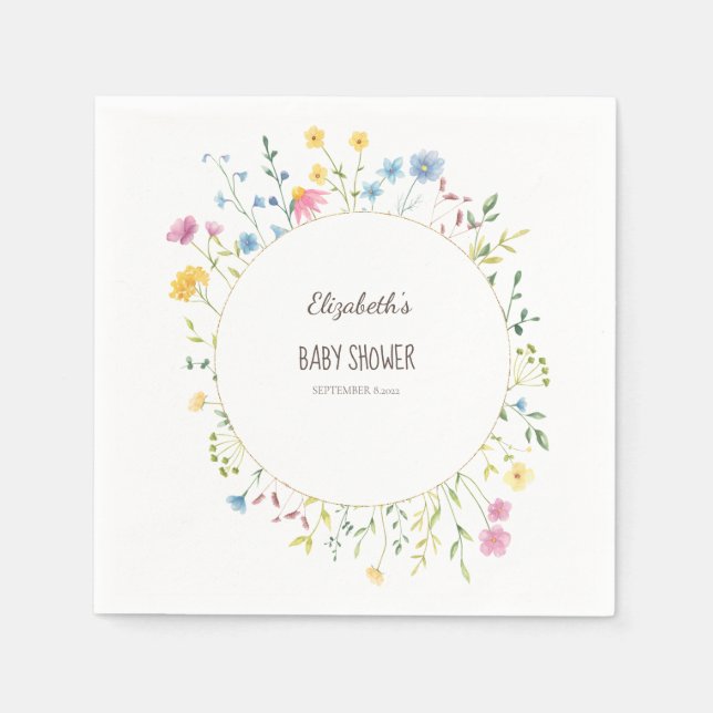 Serviette En Papier Cadre de prairie Fleur sauvage aquarelle (Devant)