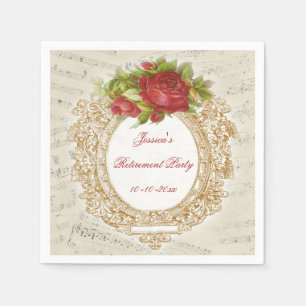 Serviette En Papier Cadre de rose rouge de retraite vintage feuille de