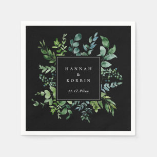Serviette En Papier Cadre de verdure botanique Mariage noir