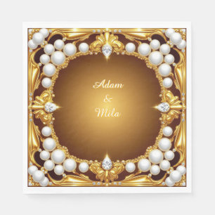 Serviette En Papier Cadre doré élégant avec perles