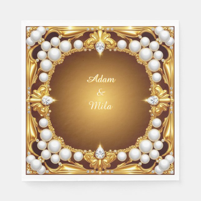 Serviette En Papier Cadre doré élégant avec perles (Devant)
